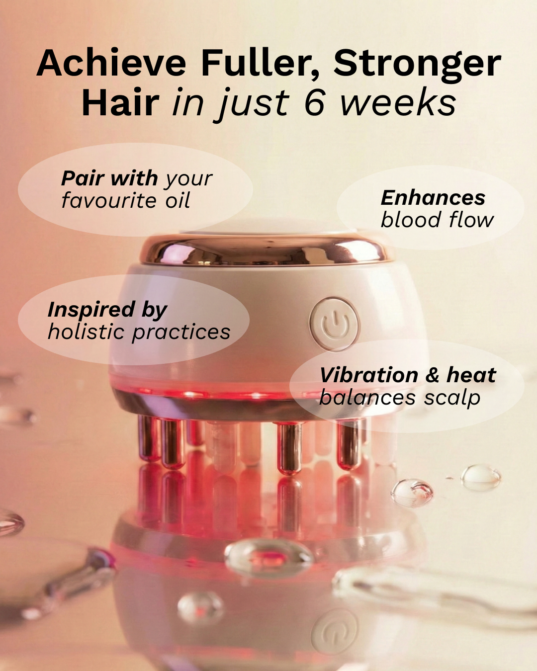 Hår- og hodebunns-massasje-apparat med rødt lys 